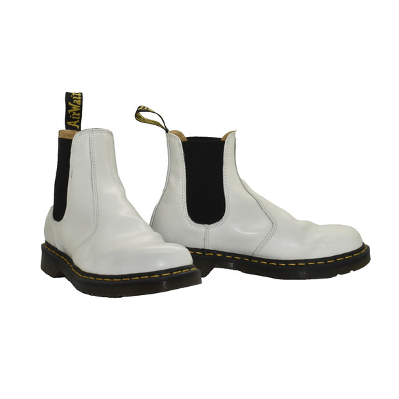 B2 Auth DR MARTENS 2976 YS White Smooth Leather Chelsea Boot Shoes Size L 9 M8 - Picture 1 of 8